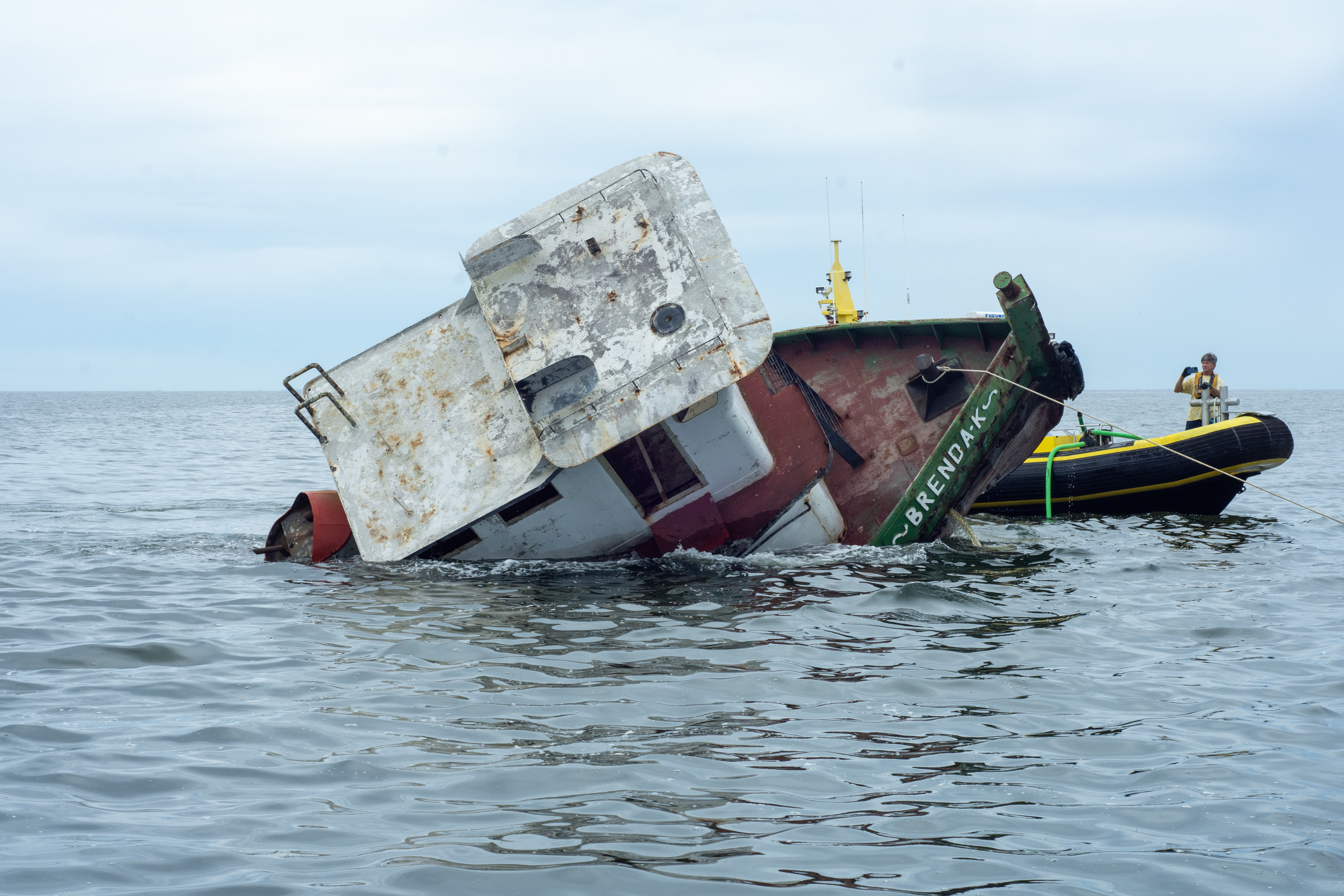 The 41-foot retired tugboat Brenda K is sank at Artificial Reef KBY about 8 nautical miles off Cumberland Island in about 50 feet of water Wednesday, Oct. 11, 2023. Georgia Department of Natural Resources photo by Paul Medders.