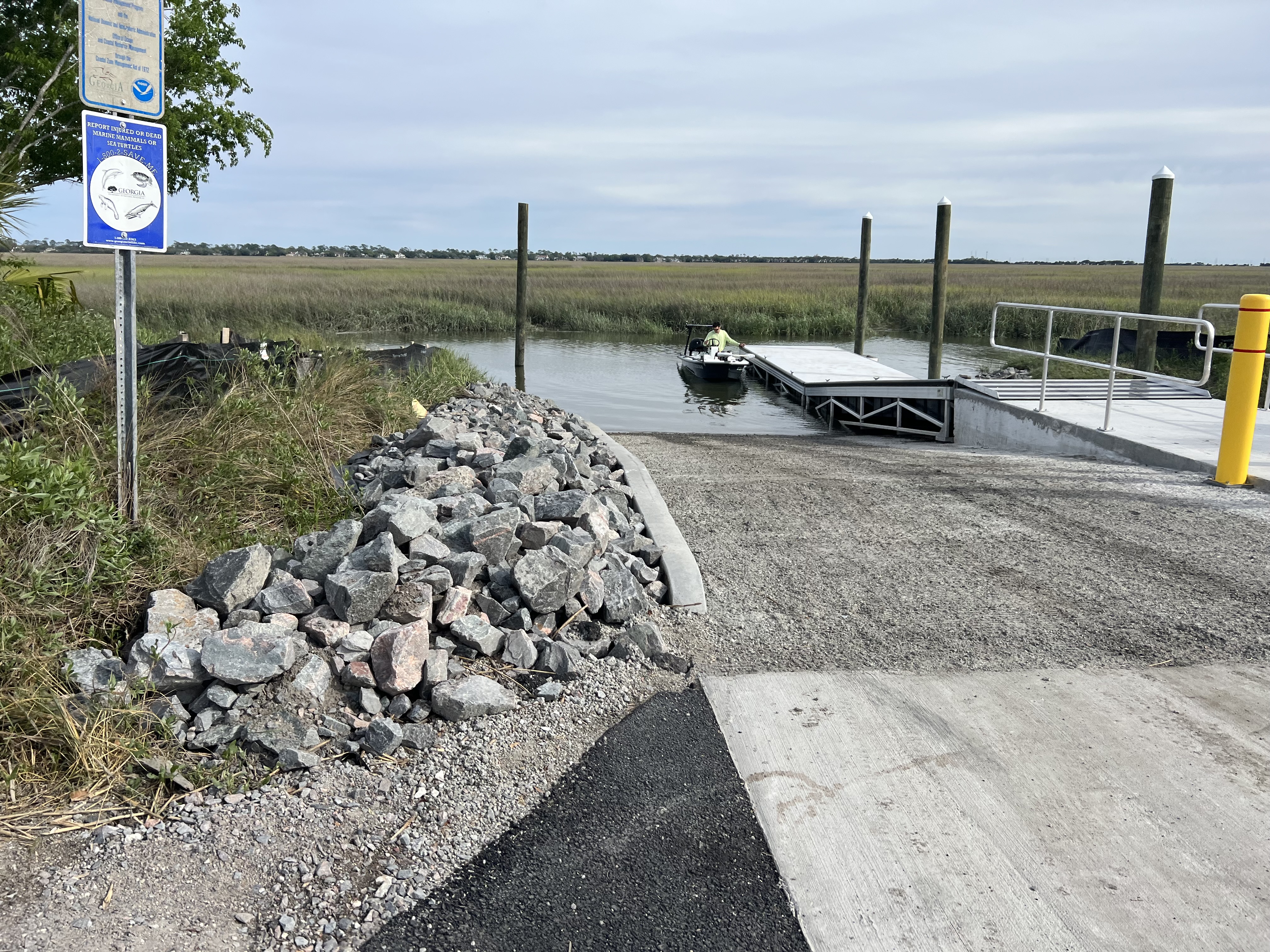 The Village Creek boat ramp on South Harrington Road on St. Simons Island. The ramp re-opened April 4 after approximately 90 days of construction to replace the ramp and add a new courtesy dock. Provided photo by Dave Austin/Glynn County government