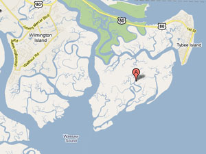 A map showing the location of Little Tybee Island