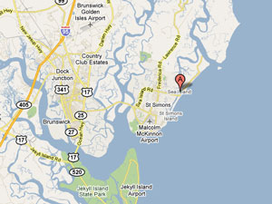A map showing the location of Sea Island