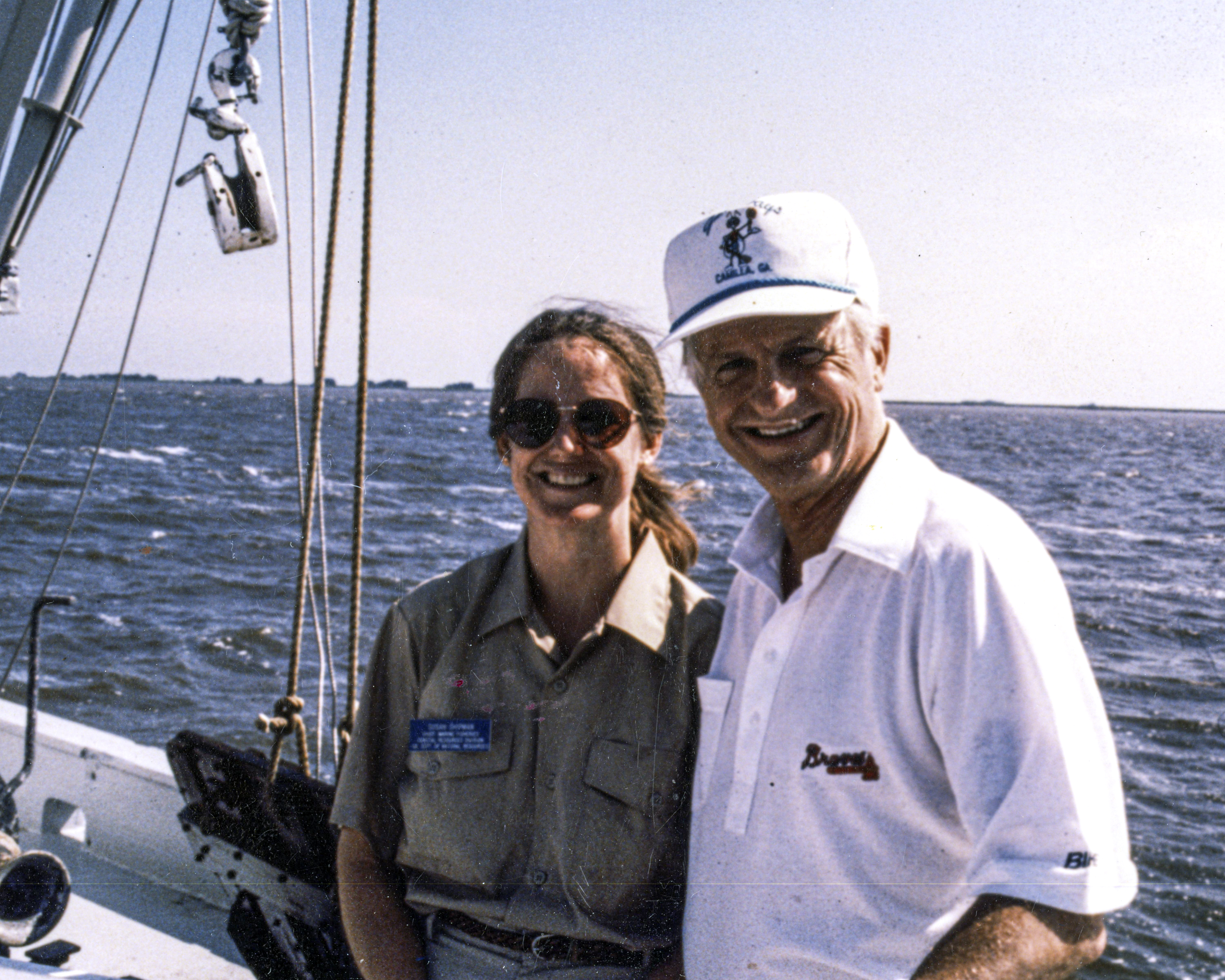 Former CRD Director Susan Shipman, left, poses with former Georgia Governor Zell Miller aboard the R/V Anna.