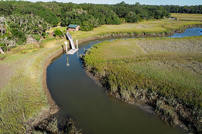 The living shoreline at Cannon's Point Preserve on Lawrence Creek on St. Simons Island is seen in an unmanned aerial vehicle photo taken Oct. 18, 2022. Georgia DNR photo by Dan Quinn.