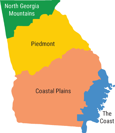 Map of Geographic Regions in Georgia