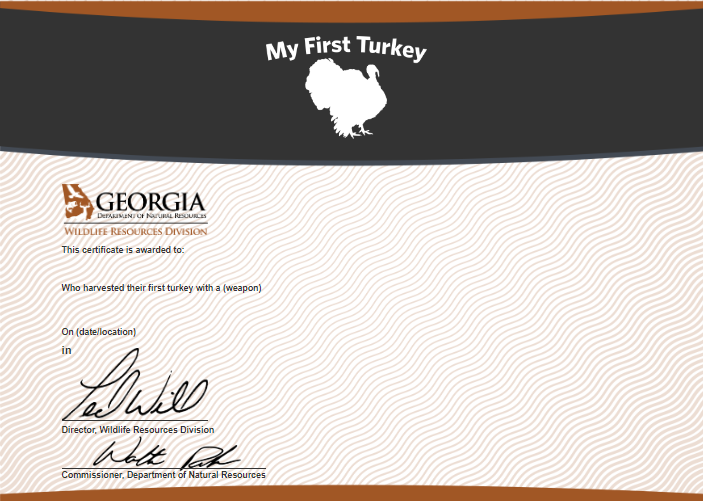 My First Turkey Certificate