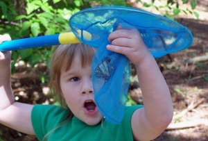 Author's granddaughter with eastern tiger swallowtail butterfly